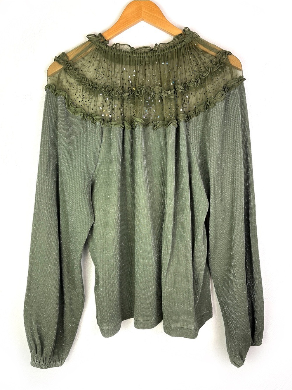 Ranna Gill Anthropologie Bowen Blouse Sage Green Metallic XL - Picture 4 of 6
